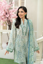 KBC Fashion-3PC Printed Stitch Lawn Suit (Green & Cream)-PV1-SV18