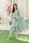 KBC Fashion-3PC Printed Stitch Lawn Suit (Green & Cream)-PV1-SV18