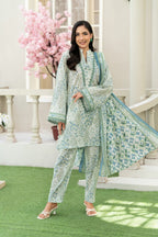 KBC Fashion-3PC Printed Stitch Lawn Suit (Green & Cream)-PV1-SV18