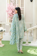 KBC Fashion-3PC Printed Stitch Lawn Suit (Green & Cream)-PV1-SV18