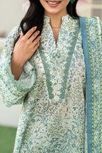 KBC Fashion-3PC Printed Stitch Lawn Suit (Green & Cream)-PV1-SV18