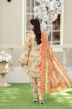 KBC Fashion-3PC Printed Stitch Lawn Suit (orange white)-PV1-SV29