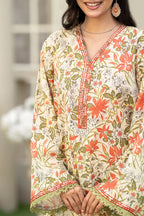 KBC Fashion-3PC Printed Stitch Lawn Suit (orange white)-PV1-SV29
