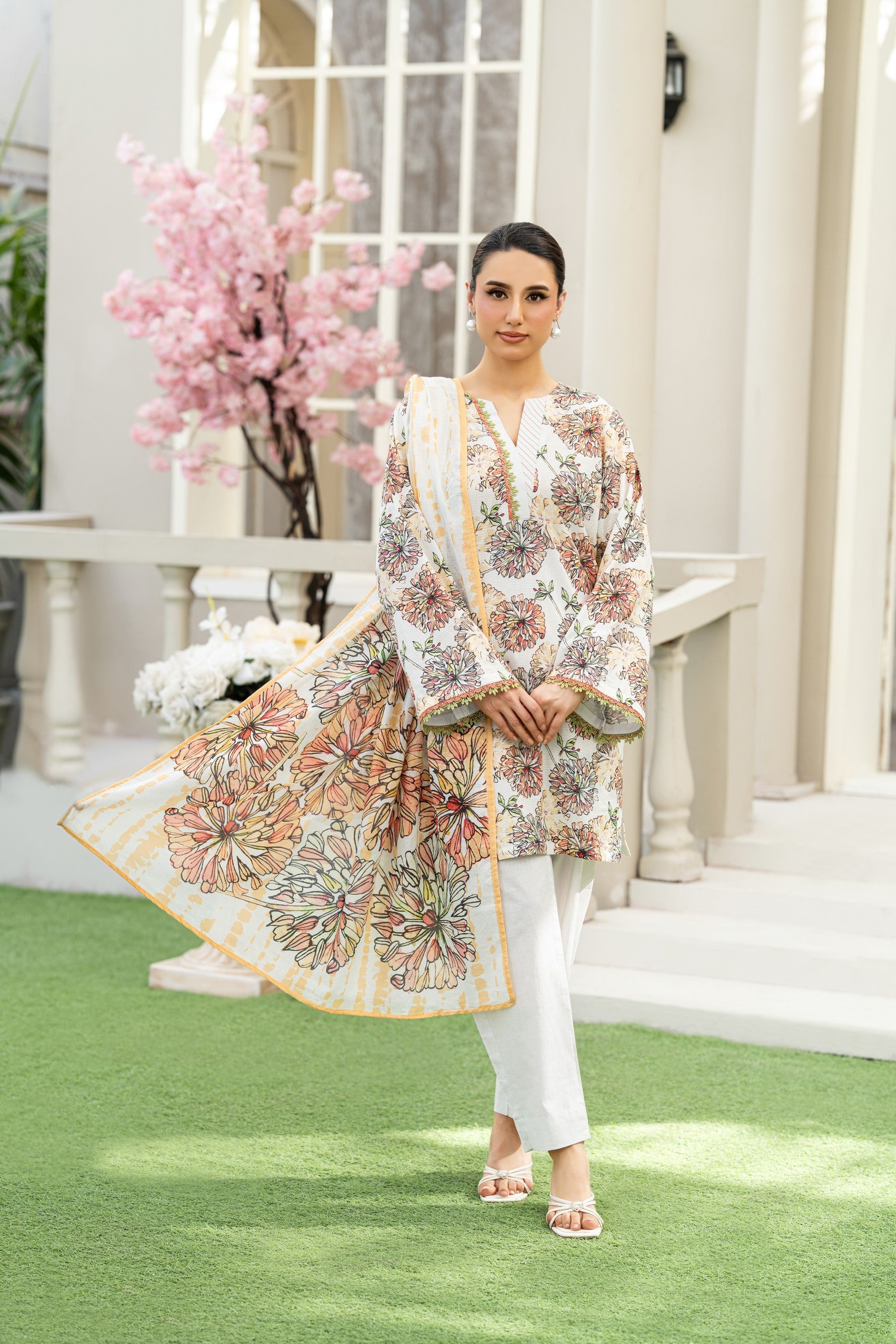 KBC Fashion-3PC Printed Stitch Lawn Suit (off white)-PV1-SV19