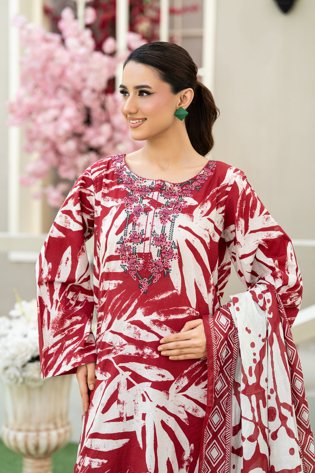 Ruby Bloom-3PC Embroidered Stitched Suit (Red)-PV1-SV-27