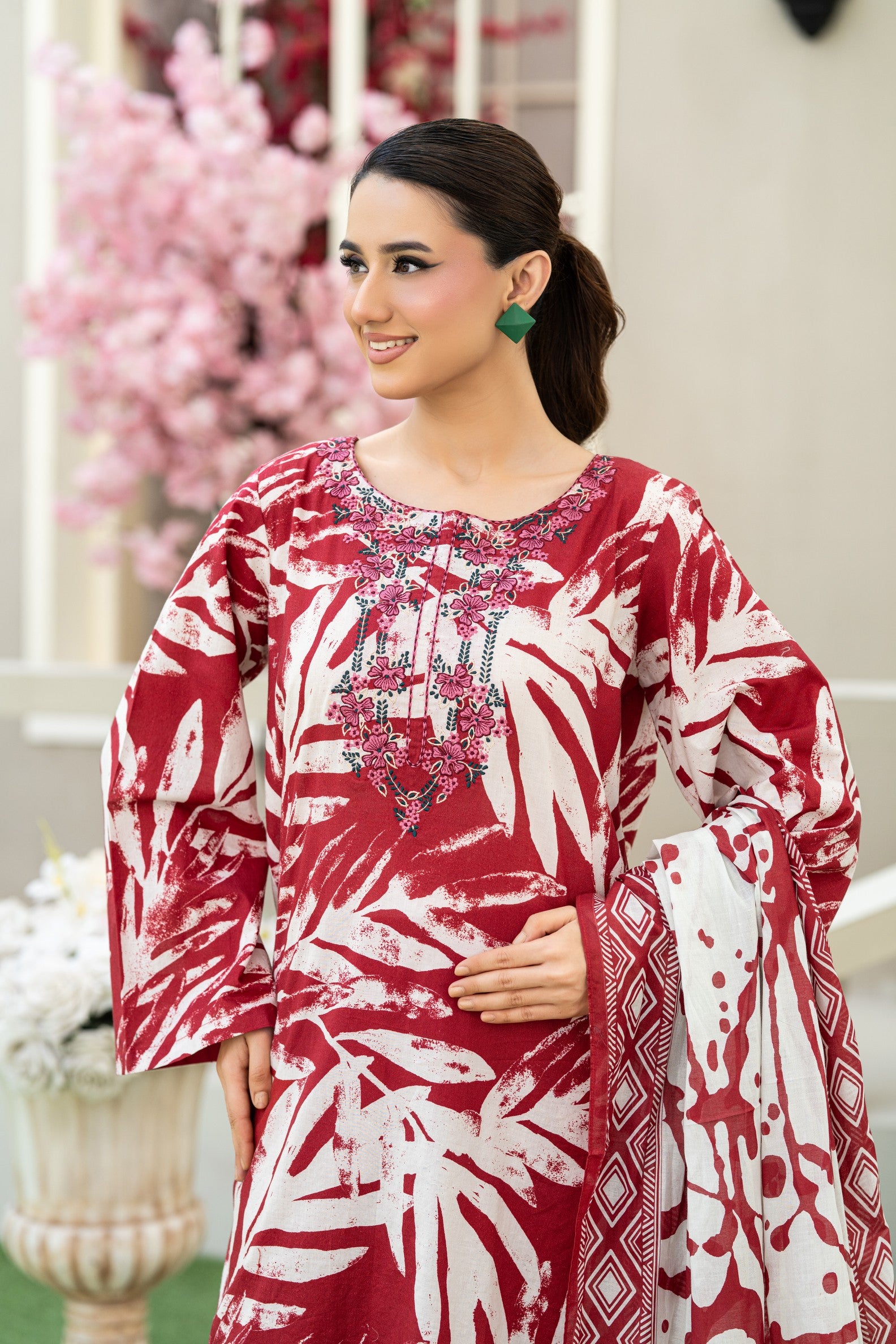 Ruby Bloom-3PC Embroidered Stitched Suit (Red)-PV1-SV-27