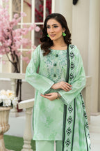 Mint Blossom – 3PC Embroidered Stitched Suit (Pista)-PV1-SV-26