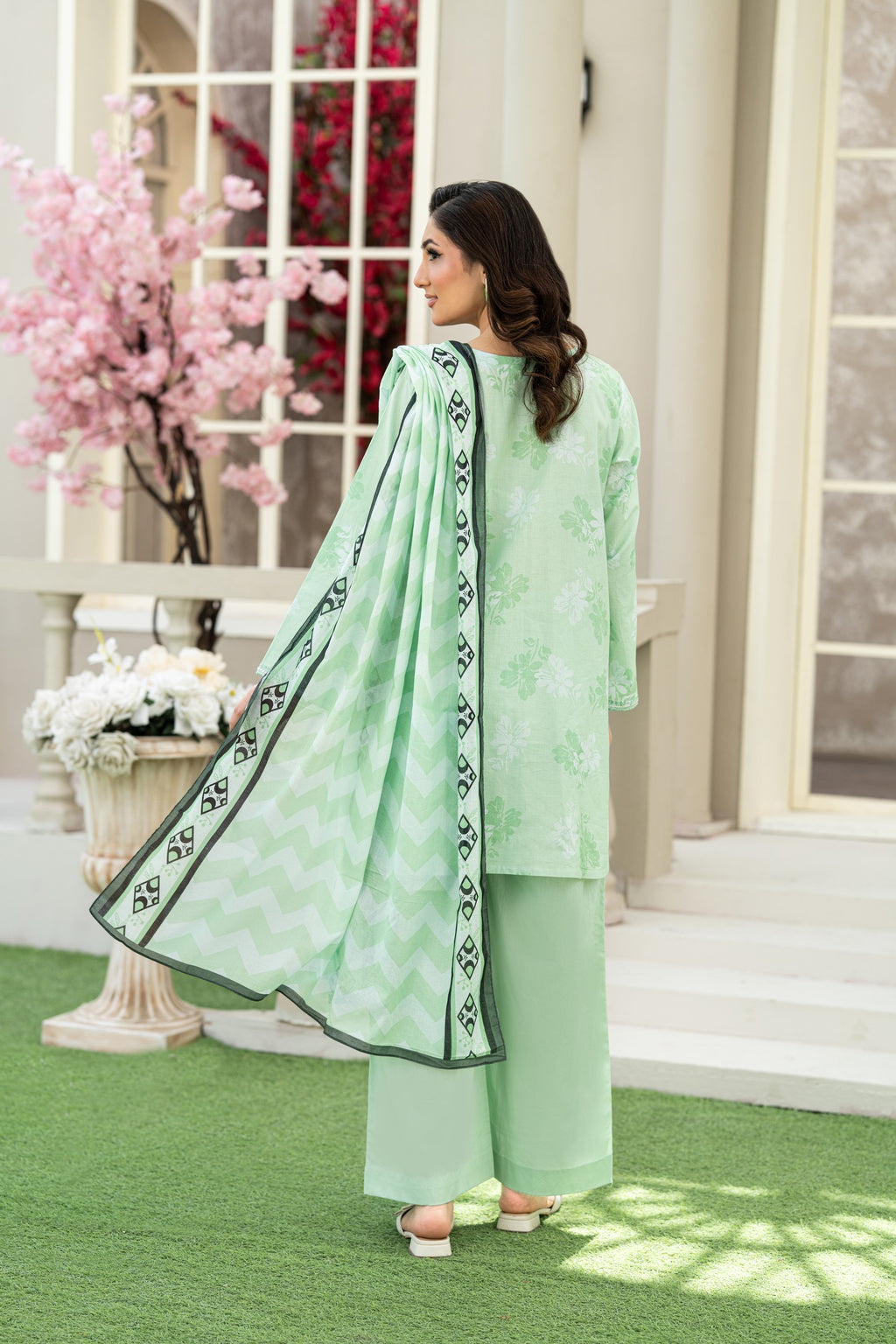 Mint Blossom – 3PC Embroidered Stitched Suit (Pista)-PV1-SV-26