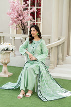 Mint Blossom – 3PC Embroidered Stitched Suit (Pista)-PV1-SV-26