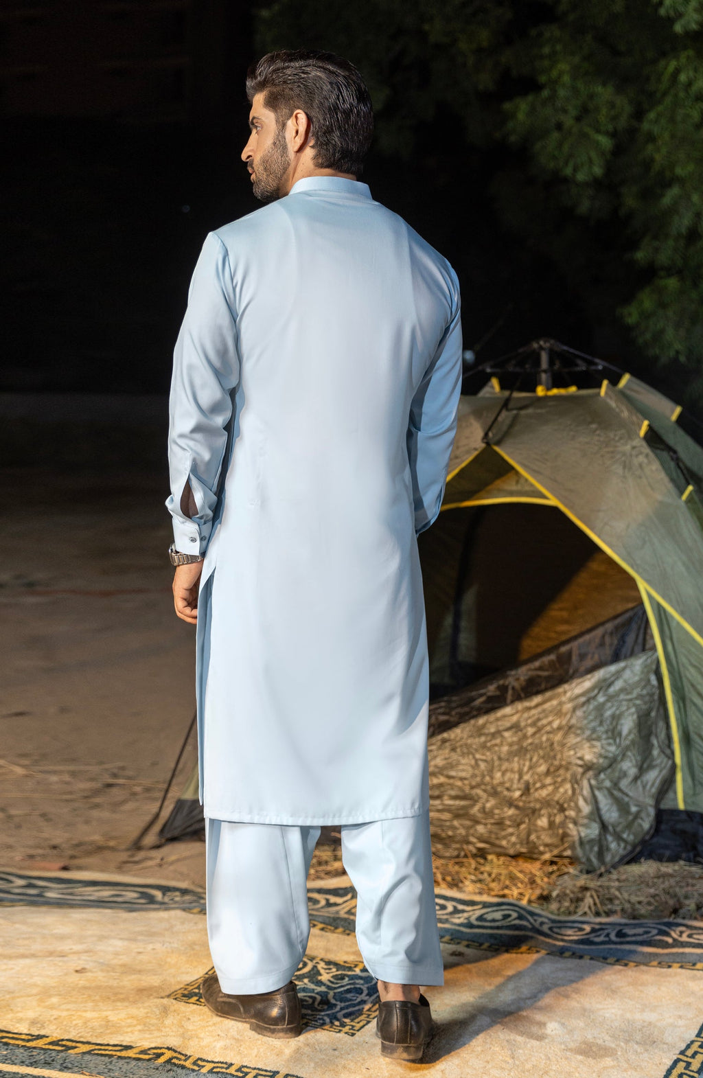 Grace Men’s Wash & Wear Unstitched Fabric Suit (Ice Blue)