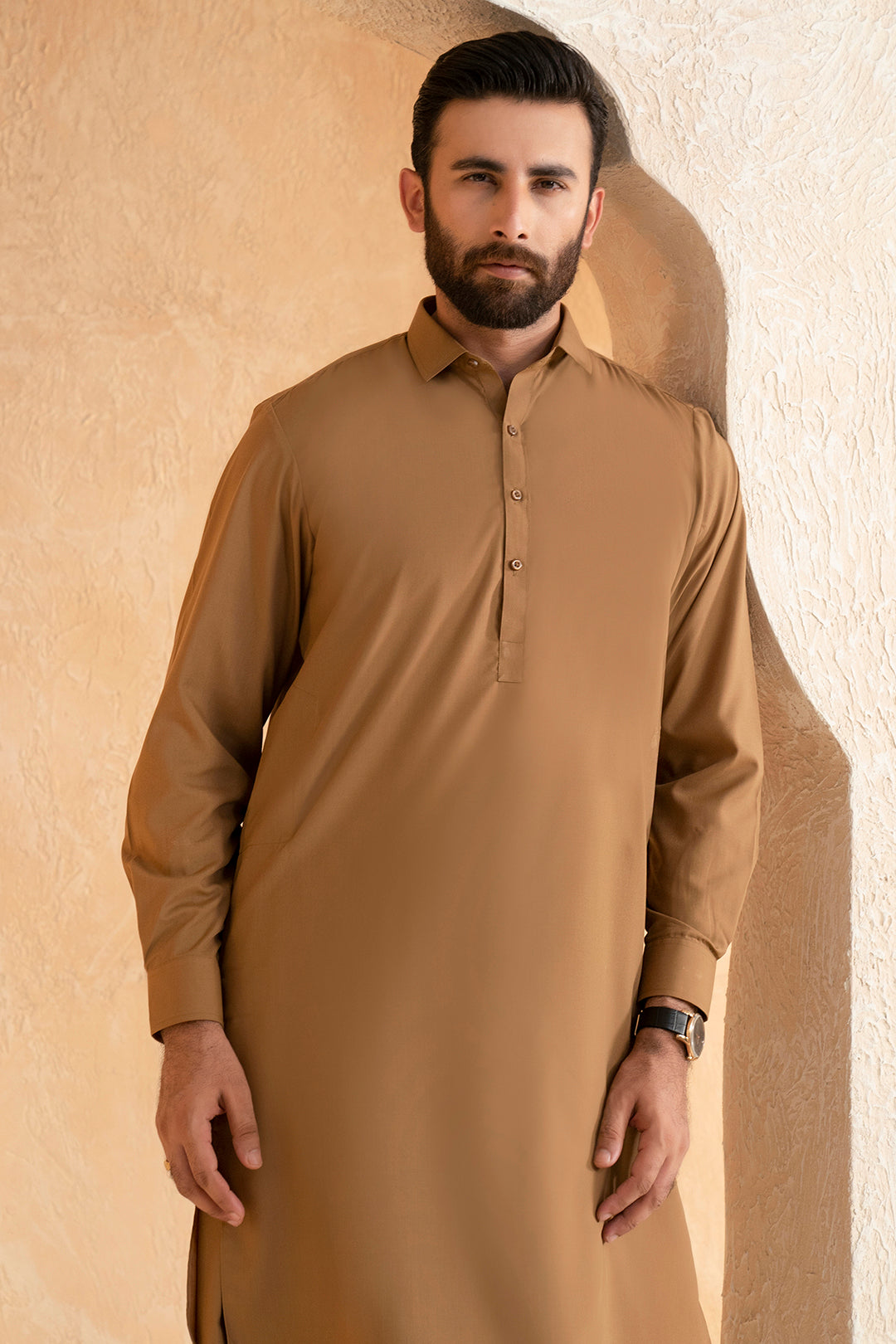 Gul Ahmed Men’s Unstitched Wash & Wear Unstitched Suit (Khaki)