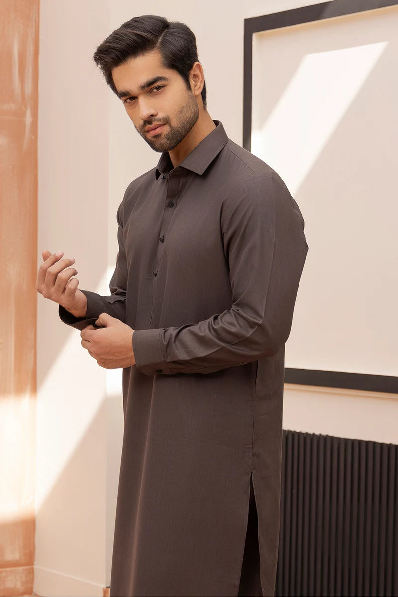 Grace Men’s Wash & Wear Unstitched Fabric Suit (Coffee Brown)