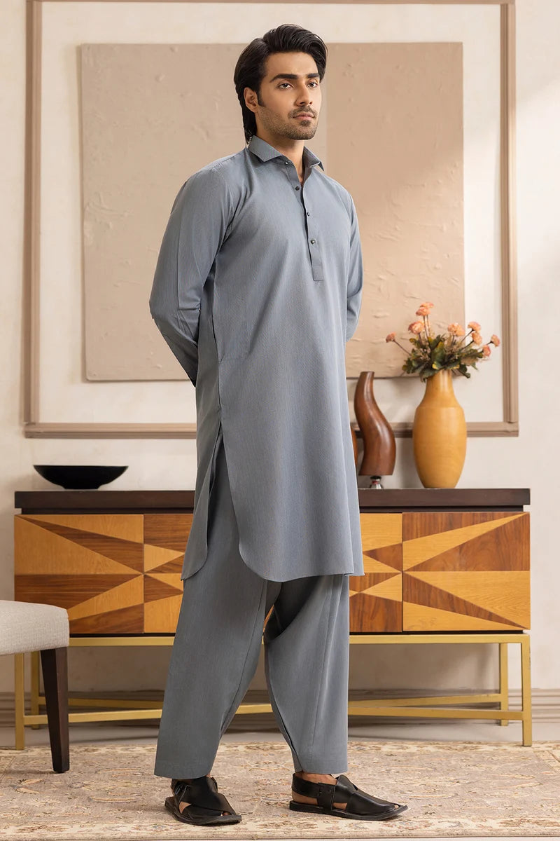 Grace Men’s Wash & Wear Unstitched Fabric Suit (Dusty Grey)