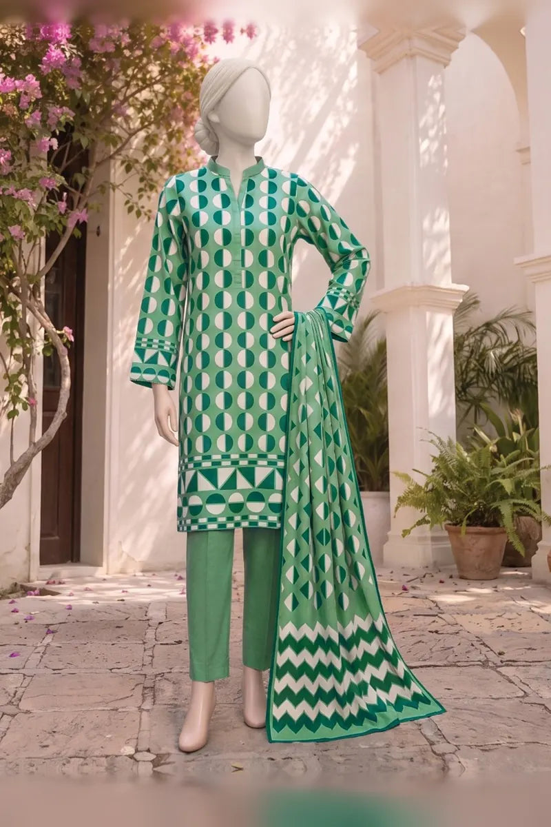 MTJ Tariq Jamil Unstitched 3 Piece Digital Print Cambric Suit - Light Green