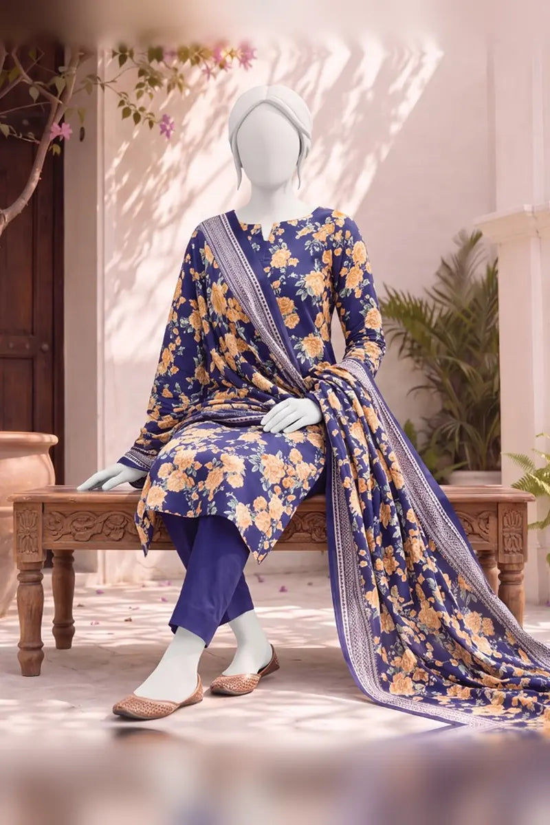 MTJ Tariq Jamil Unstitched 3 Piece Digital Print Cambric Suit - Navy Blue
