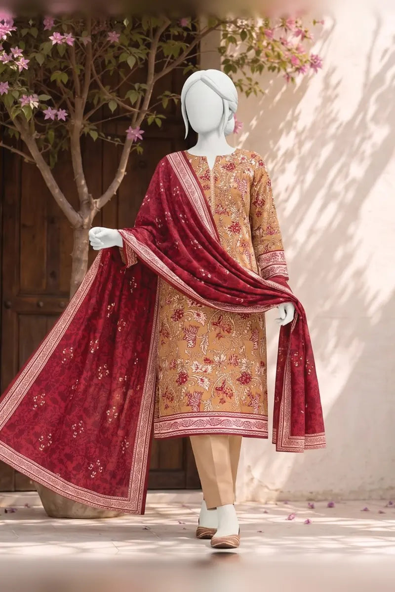MTJ Tariq Jamil Unstitched 3 Piece Digital Print Cambric Suit - Brown