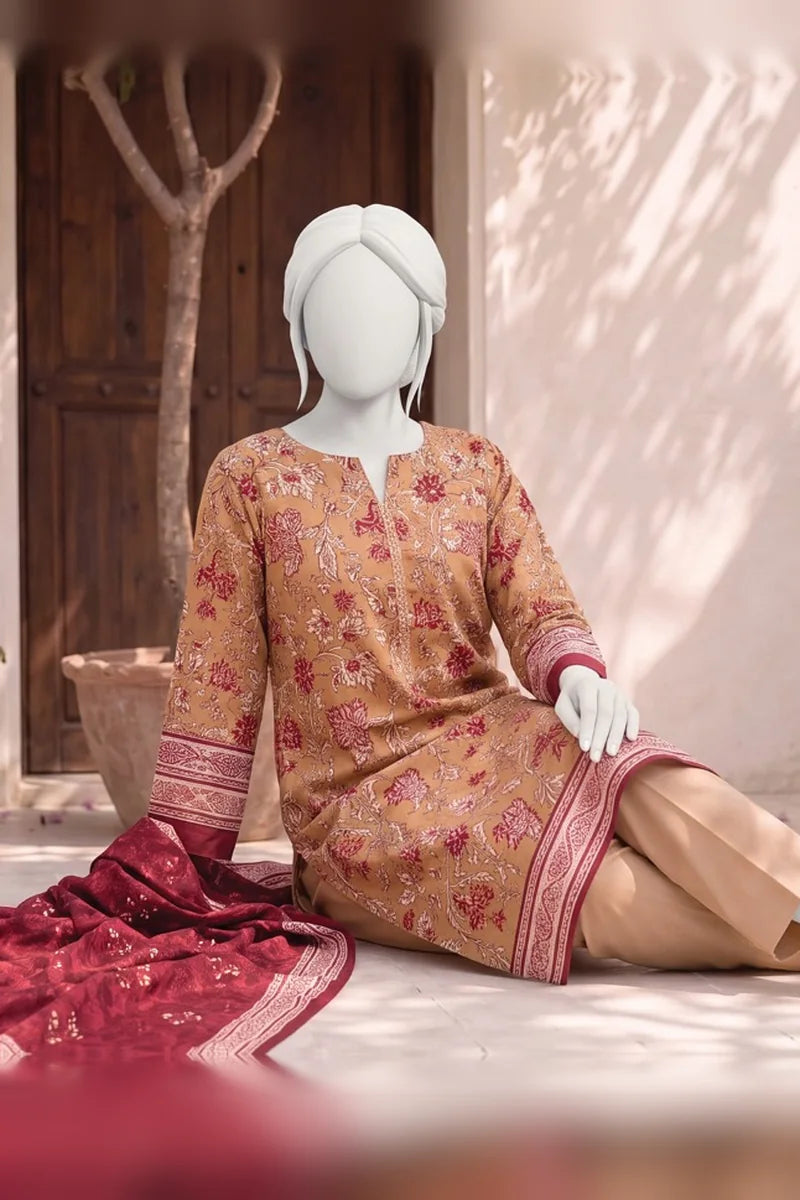 MTJ Tariq Jamil Unstitched 3 Piece Digital Print Cambric Suit - Brown