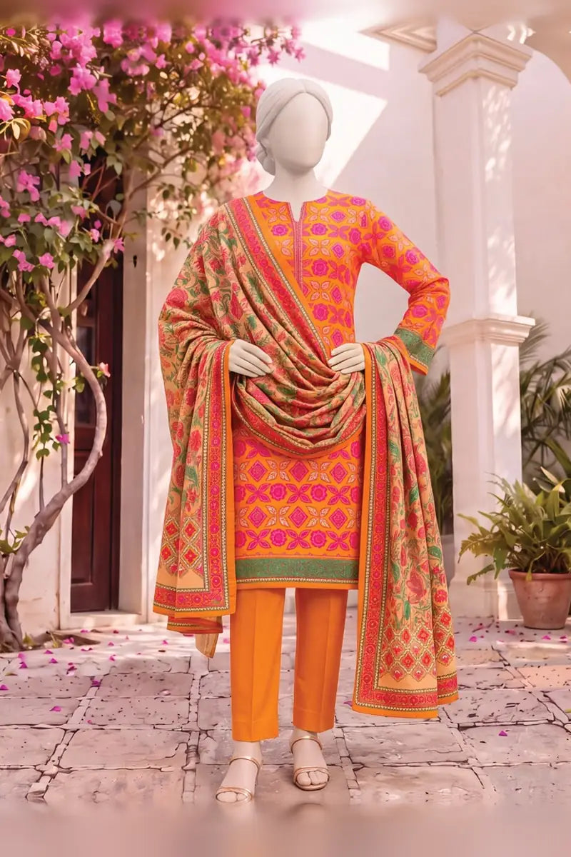 MTJ Tariq Jamil Unstitched 3 Piece Digital Print Cambric Suit - Orange