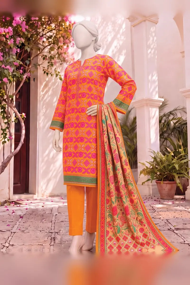 MTJ Tariq Jamil Unstitched 3 Piece Digital Print Cambric Suit - Orange
