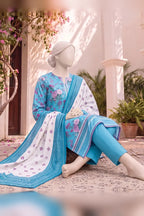 MTJ Tariq Jamil Unstitched 3 Piece Digital Print Cambric Suit - Light Blue
