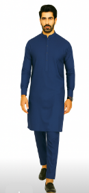 Man wearing a blue kurta and trouser on a white background