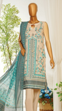 Mannequin wearing MTJ  a floral dress with a matching dupatta in an outdoor setting