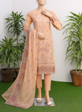 Mannequin wearing a peach-colored traditional outfit with a dupatta against a white wall with plants.