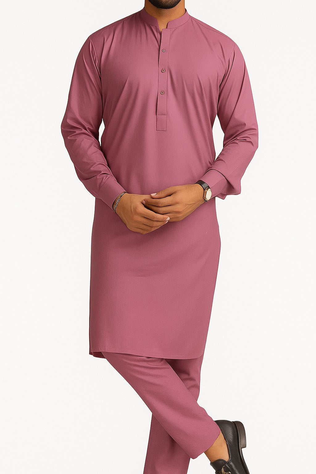 Mauve pink kurta with matching trouser gul ahmed on a white background