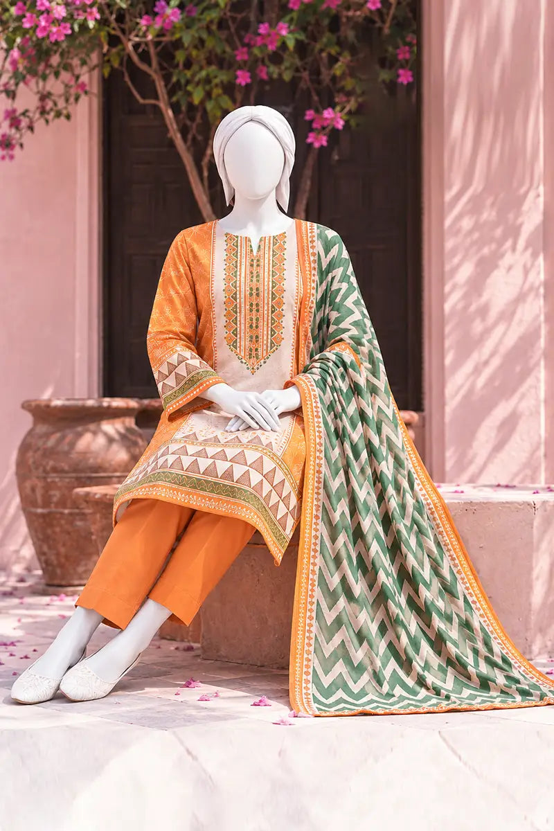 MTJ Tariq Jamil Unstitched 3 Piece Digital Print Cambric Suit - Mustard