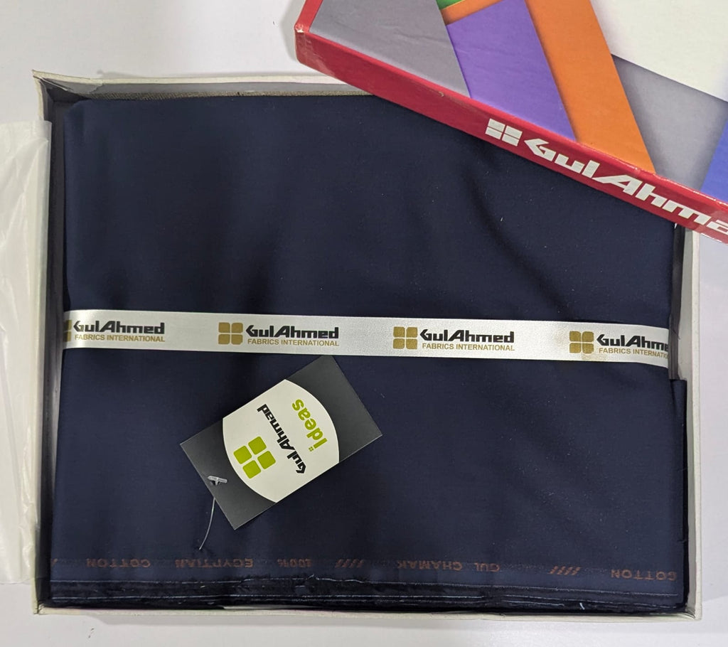 Navy fabric with 'Gul Ahmed' branding in a box