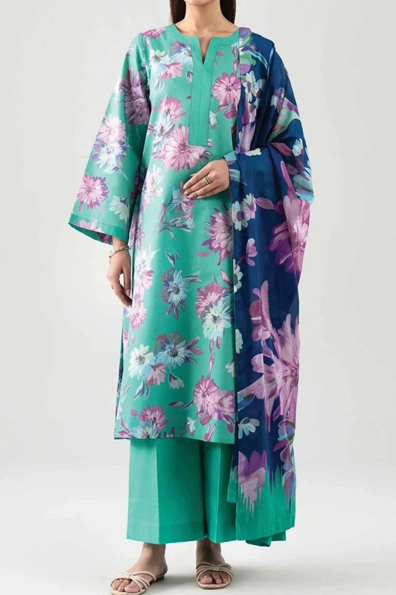 Nishat Unstitched 3 Piece Digital Printed Cambric Suit - Persian Green