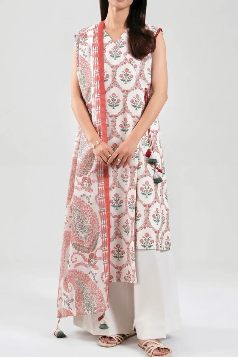 Nishat Unstitched 3 Piece Digital Printed Cambric Suit - Cream