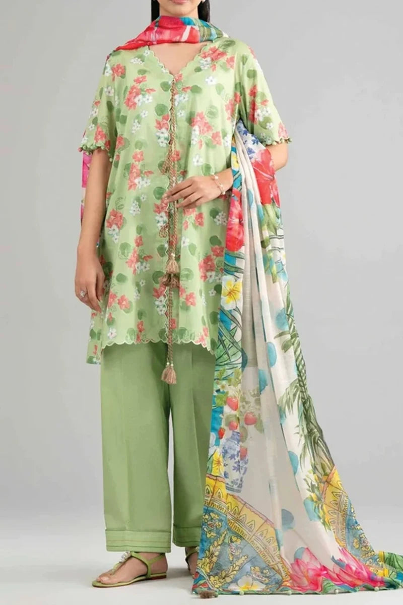Nishat Unstitched 3 Piece Digital Printed Cambric Suit - Light Green