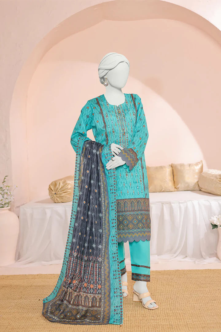 ALMEERAH - Unstitch Embroidery 3pc Lawn