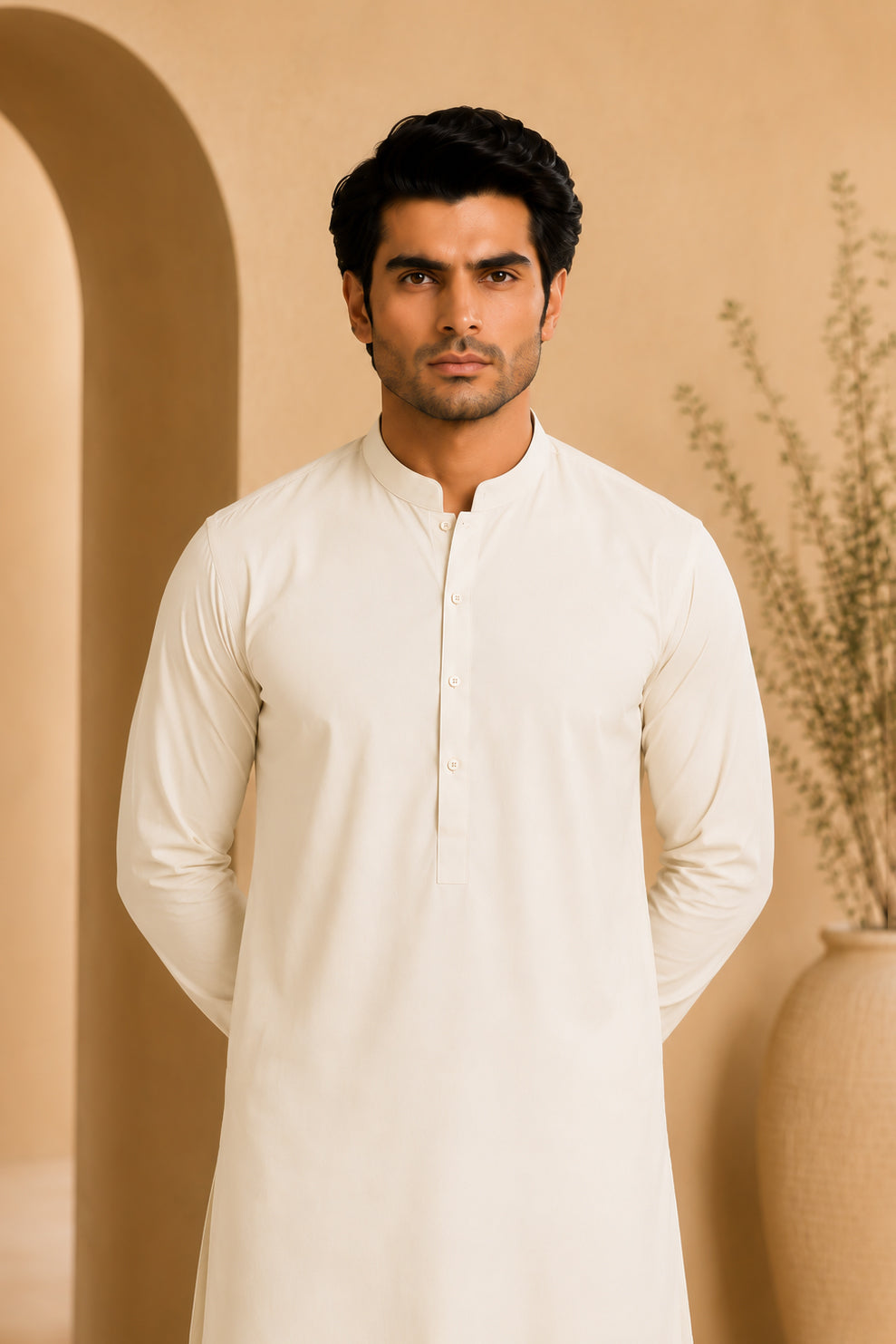 Gul Ahmed Men’s Unstitched Wash & Wear Unstitched Suit (Off-White)