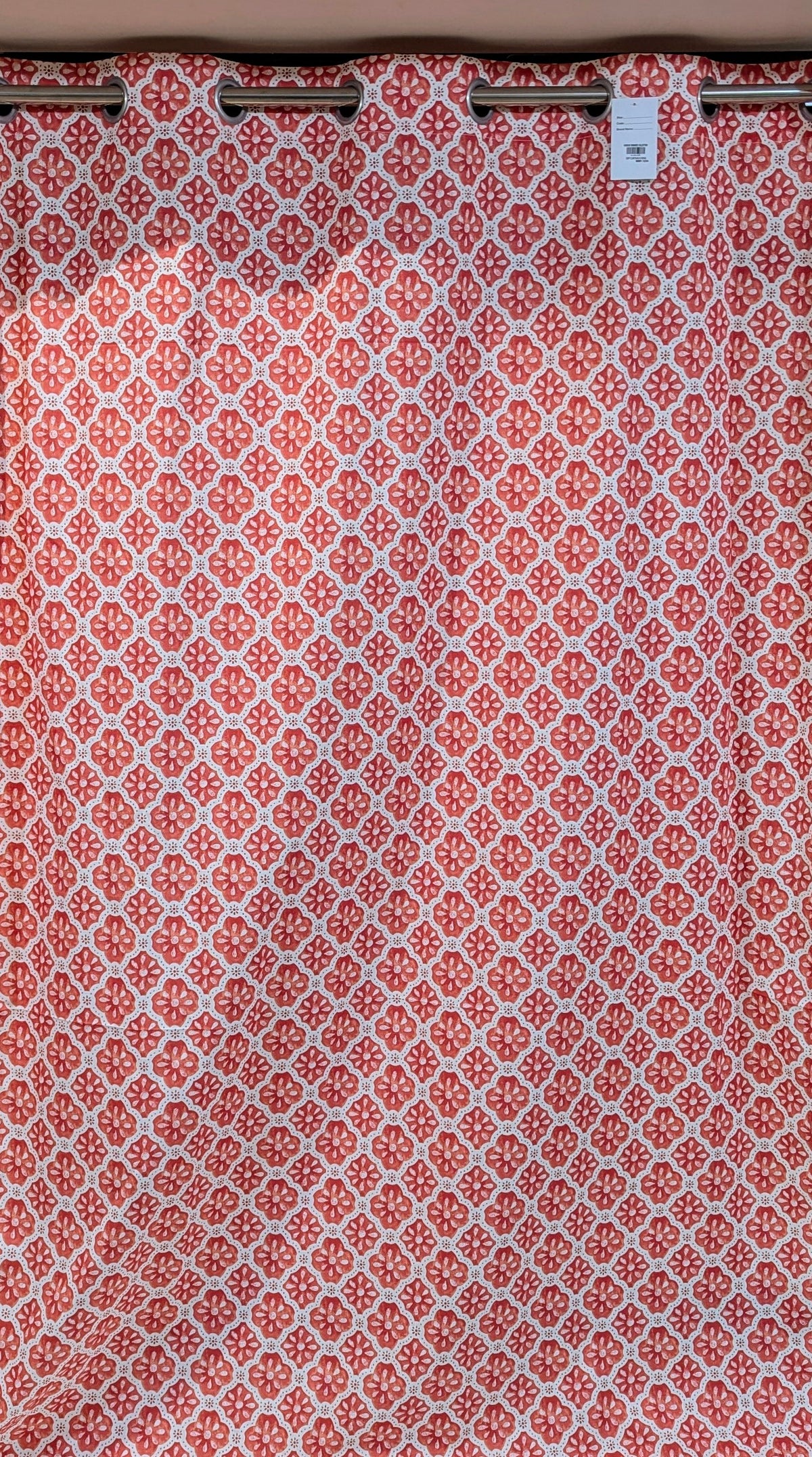 Elegant Red Floral Pattern Curtain – 8 Rings | Premium Cotton