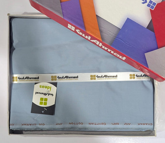 Packaged fabric with 'Gul Ahmed' branding on a white background