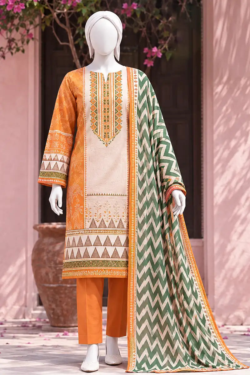 MTJ Tariq Jamil Unstitched 3 Piece Digital Print Cambric Suit - Mustard