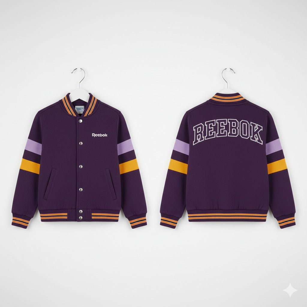 Purple Reebok jacket with color-blocked sleeves on a white background