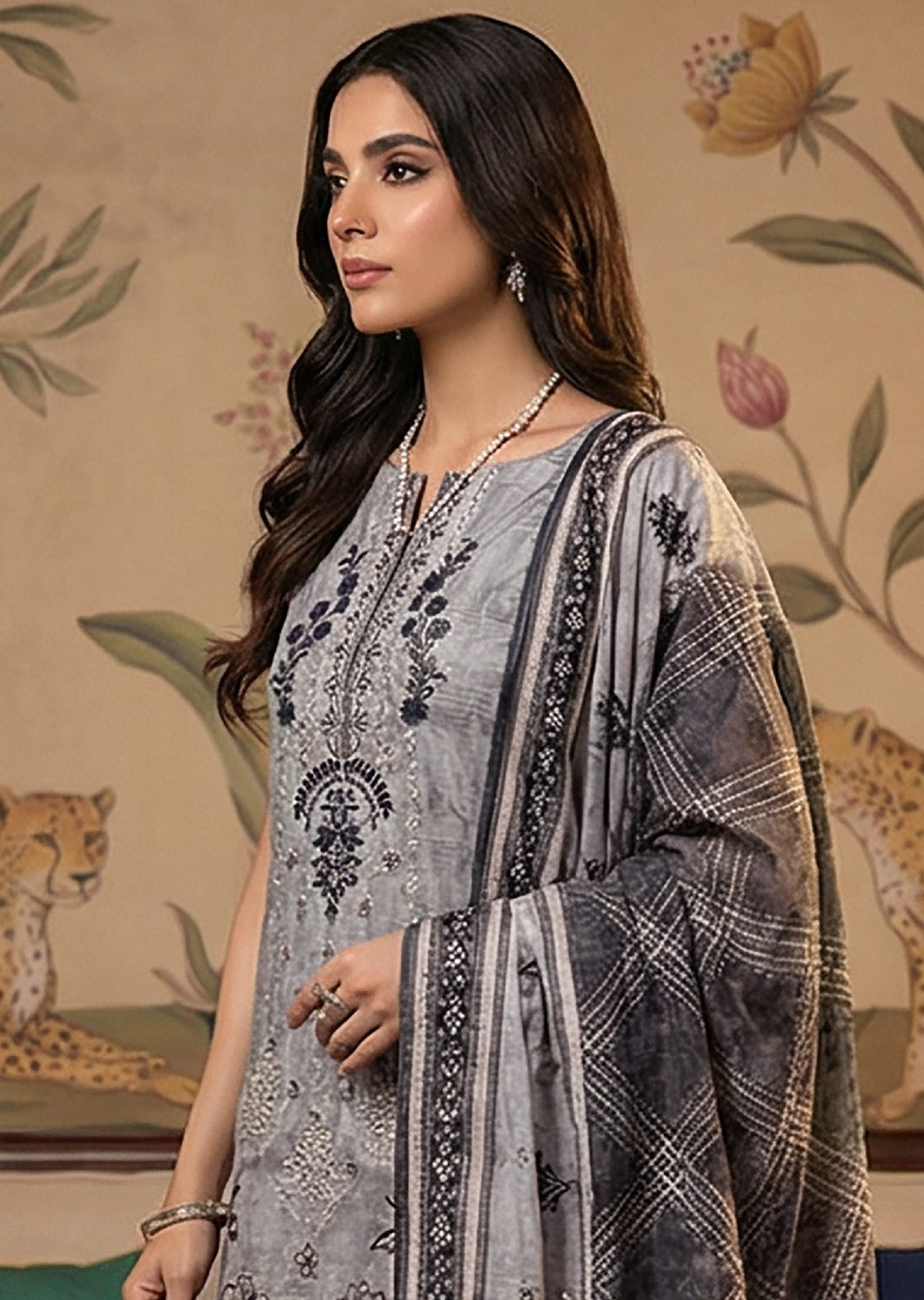 Rimal by UK Vol-22 3PC Unstitched Embroidered Lawn Suit (Grey)