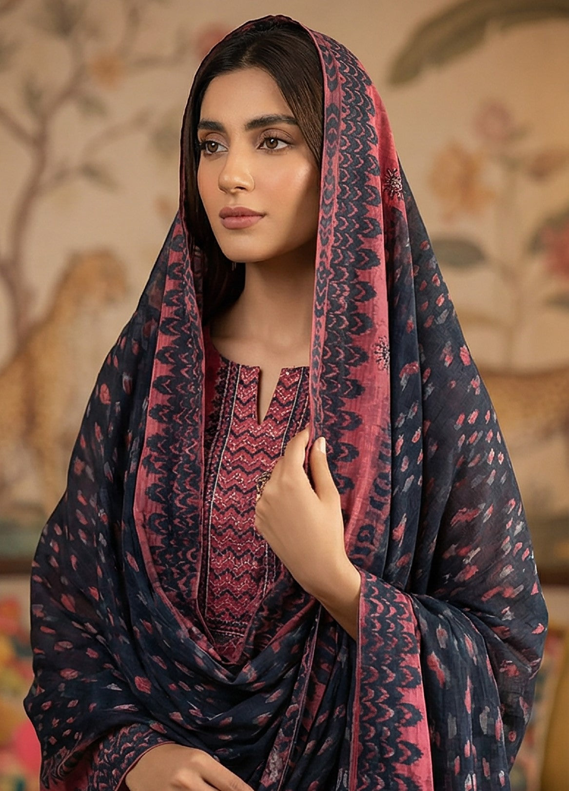 Rimal by UK Vol-22 3PC Unstitched Embroidered Lawn Suit (Pink)