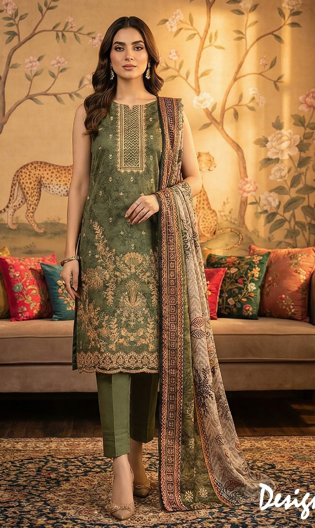 Rimal by UK Vol-22 3PC Unstitched Embroidered Lawn Suit (Green)
