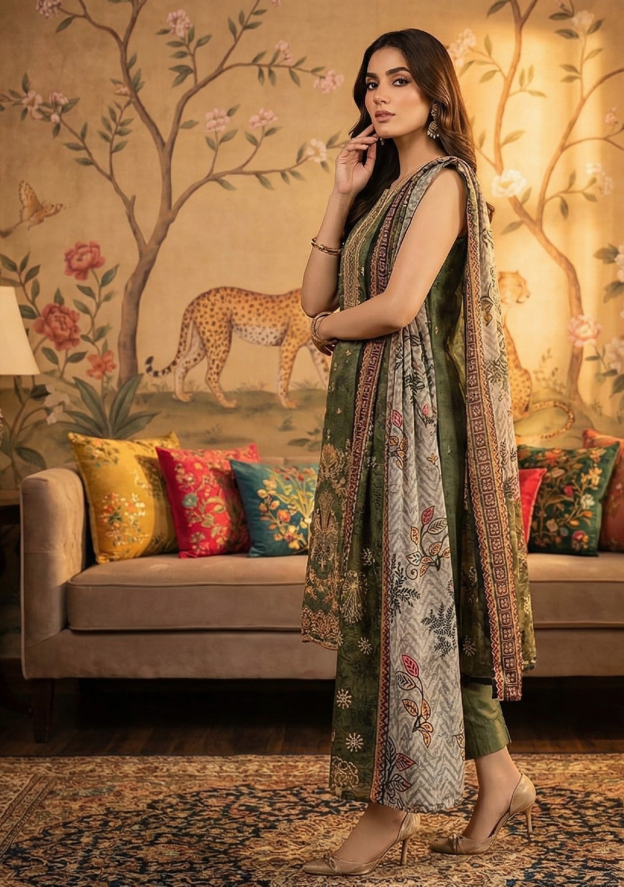 Rimal by UK Vol-22 3PC Unstitched Embroidered Lawn Suit (Green)