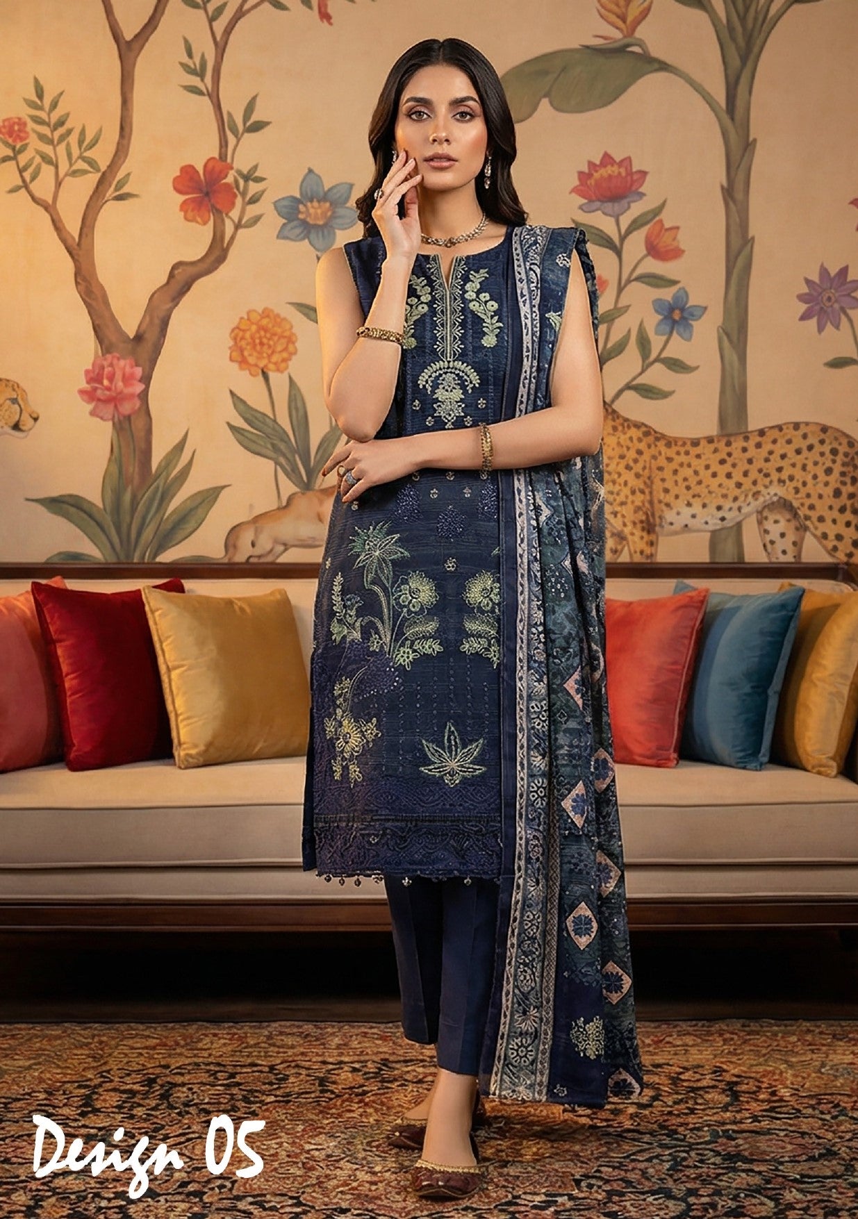Rimal by UK Vol-22 3PC Unstitched Embroidered Lawn Suit (Blue)