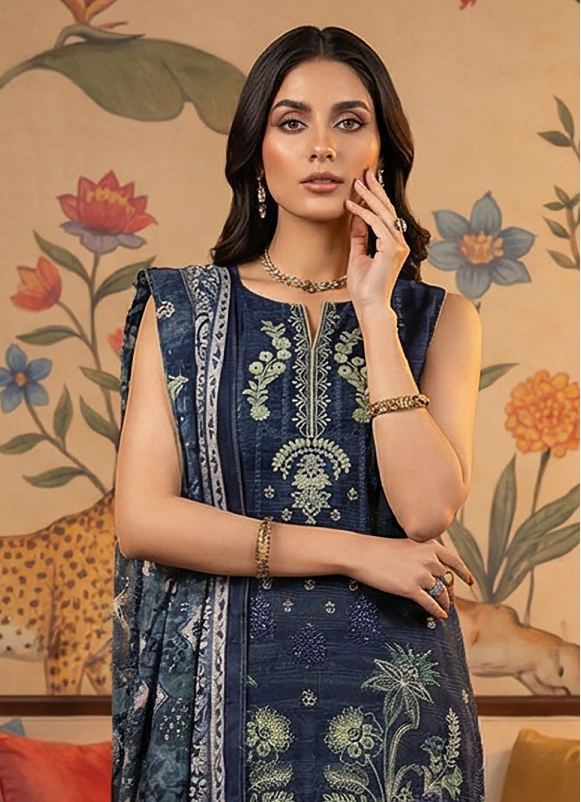 Rimal by UK Vol-22 3PC Unstitched Embroidered Lawn Suit (Blue)
