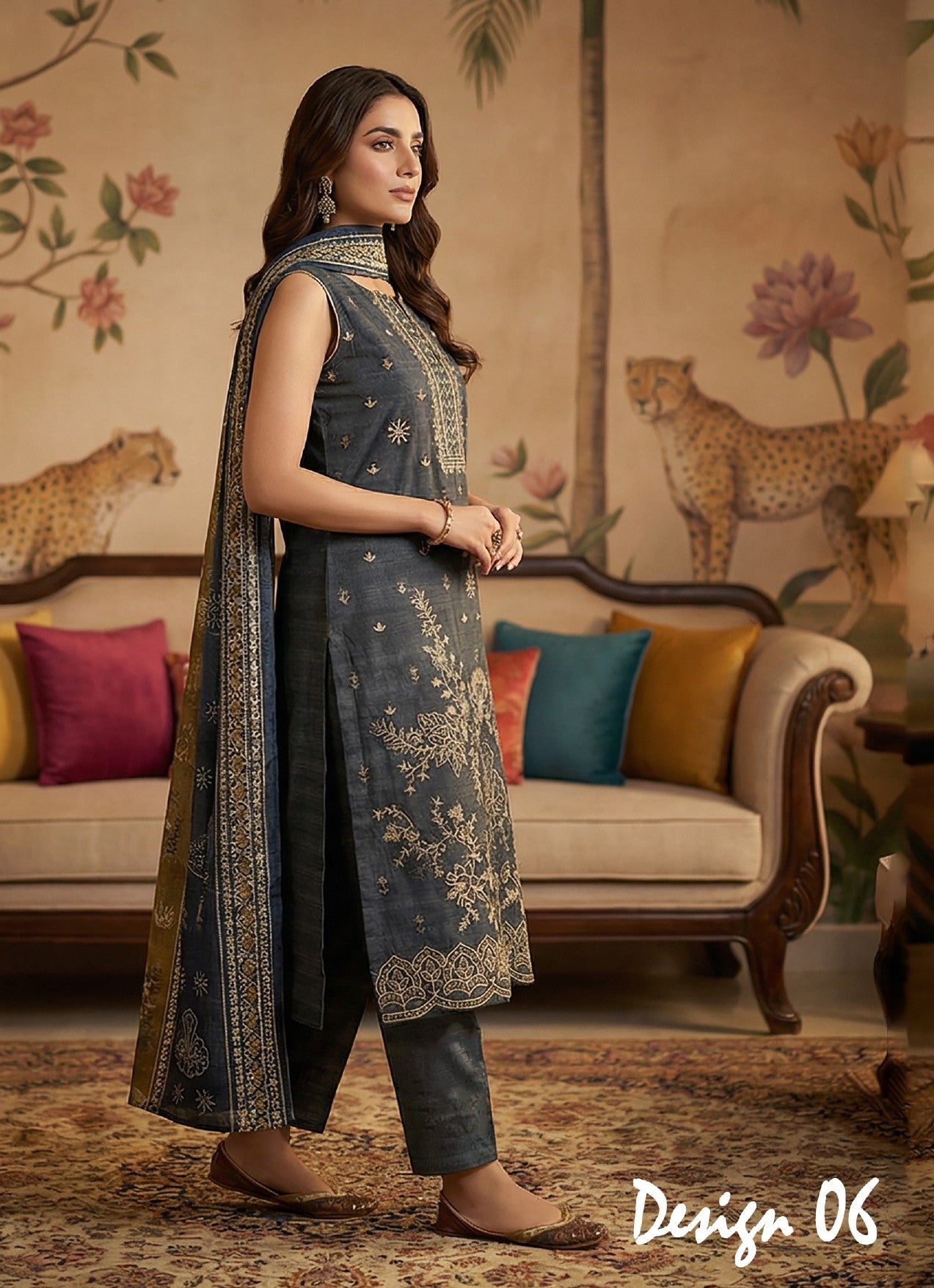 Rimal by UK Vol-22 3PC Unstitched Embroidered Lawn Suit (Charcoal)