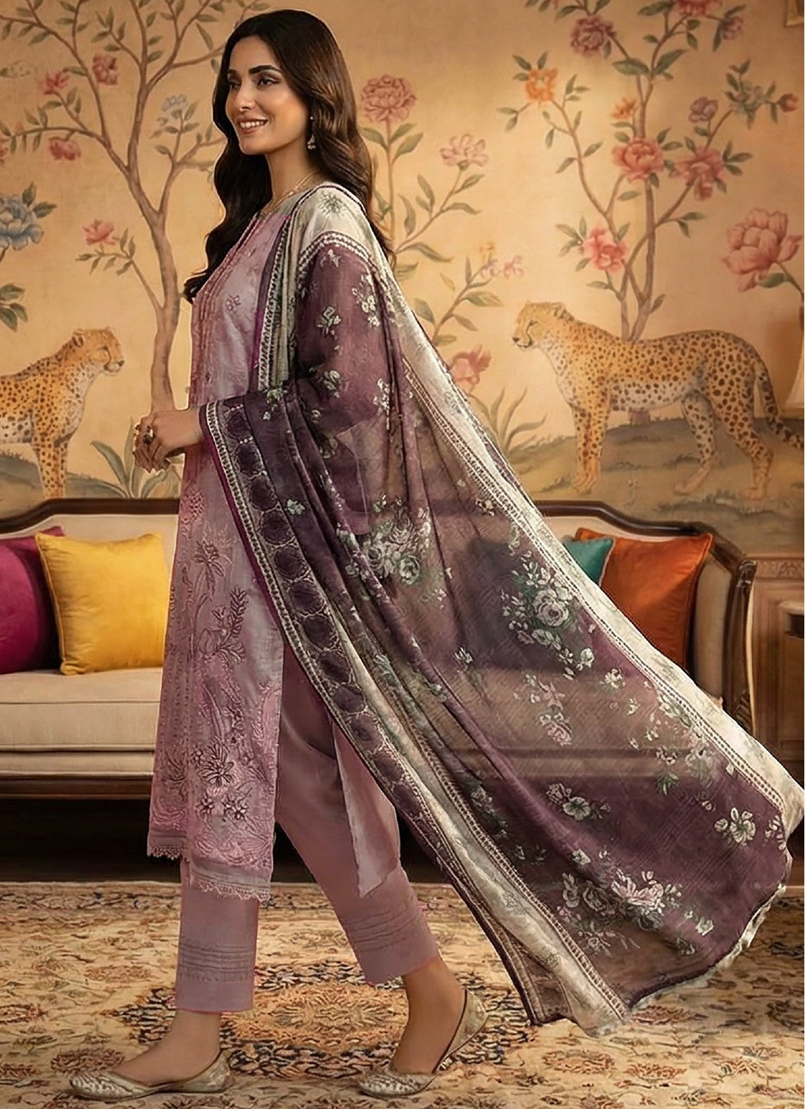 Rimal by UK Vol-22 3PC Unstitched Embroidered Lawn Suit (LightPink)