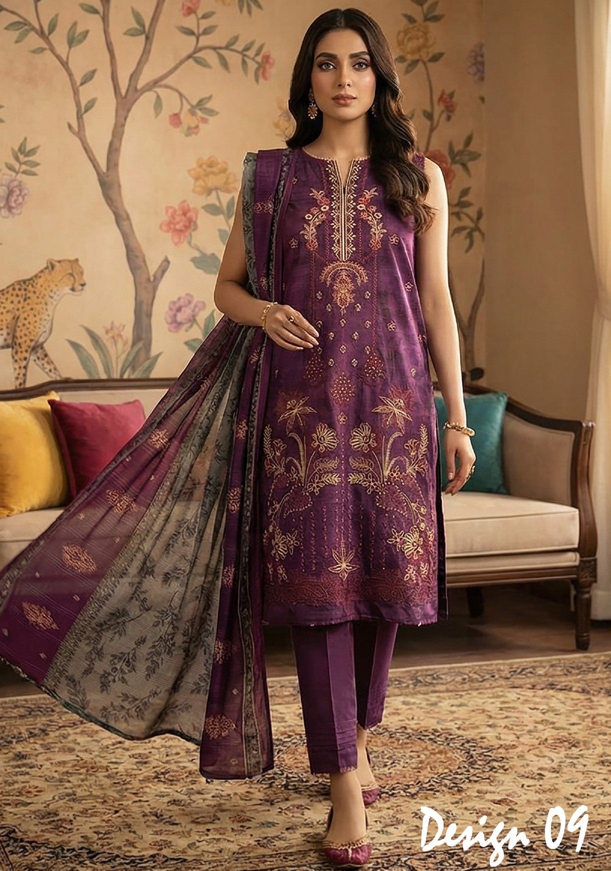 Rimal by UK Vol-22 3PC Unstitched Embroidered Lawn Suit (Purple)