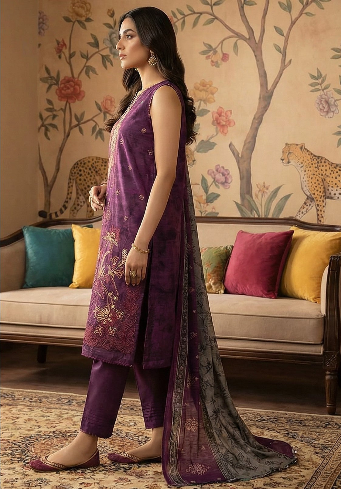 Rimal by UK Vol-22 3PC Unstitched Embroidered Lawn Suit (Purple)