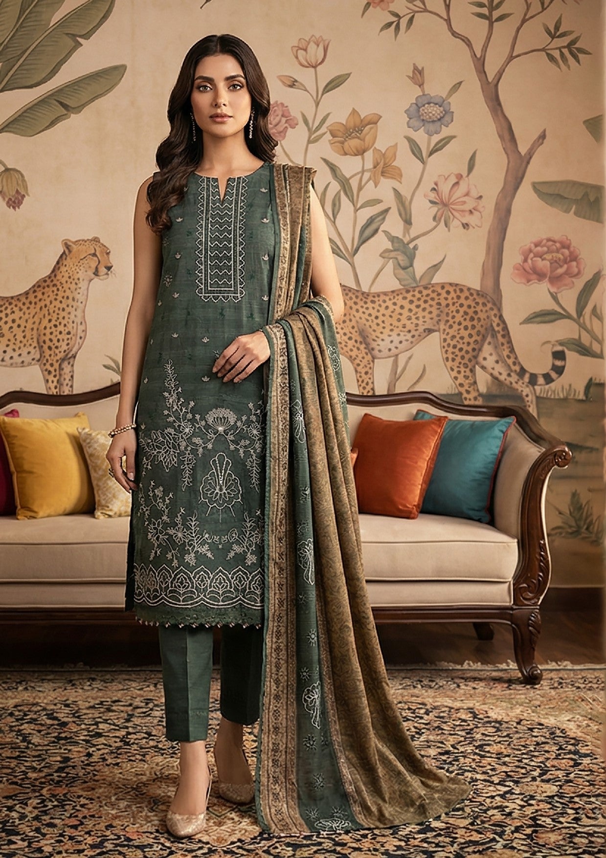 Rimal by UK Vol-22 3PC Unstitched Embroidered Lawn Suit (Emerald Green)